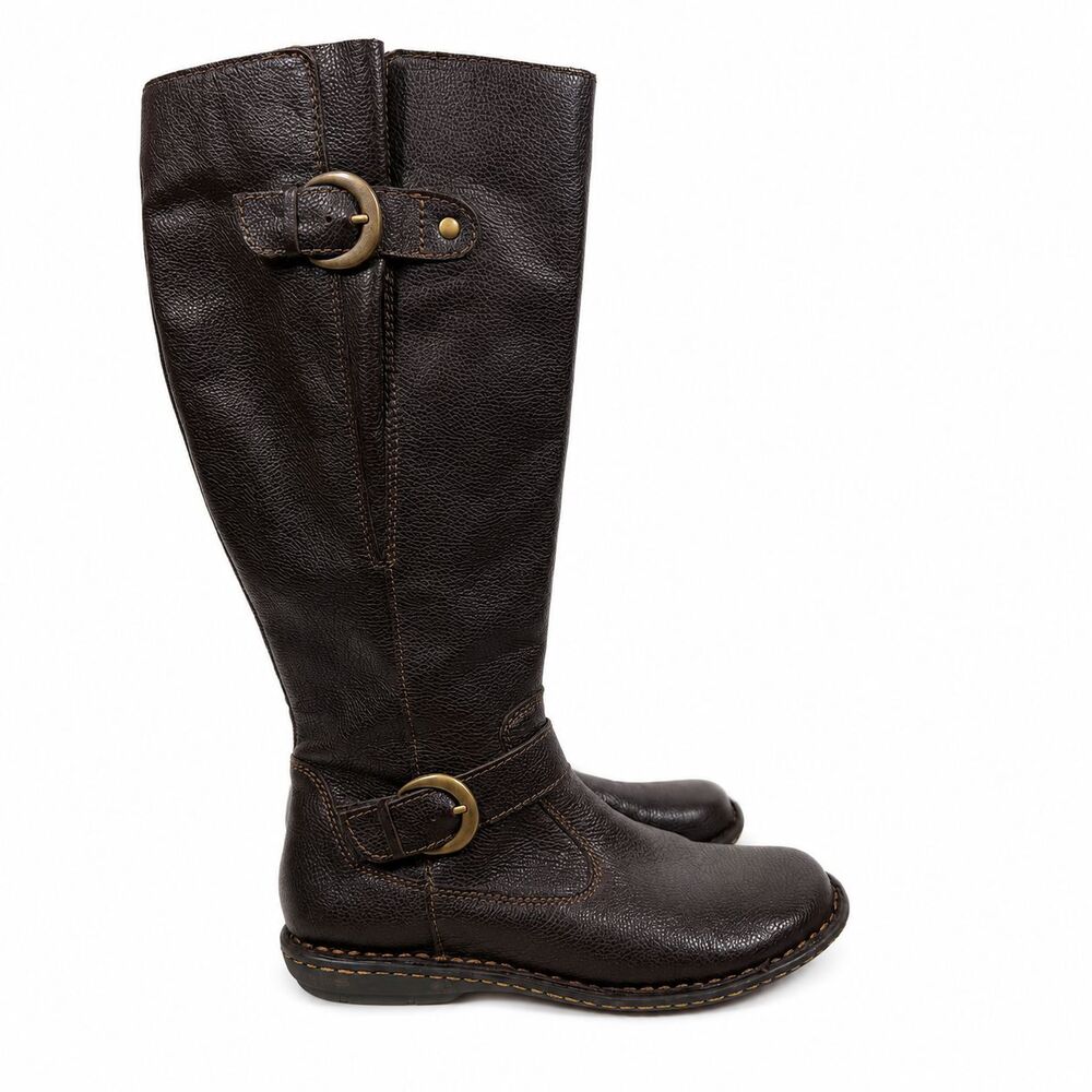B.O.C. Born Tall Brown Leather Riding Boots Women's Size 7M Side Zip Buckle